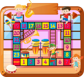 Boardgame template with kids in music class vector