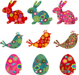Colorful Easter Pattern with Birds and Eggs Vector Image