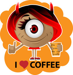 devil girl with coffee in hand Vector Image