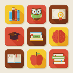 Flat reading knowledge and books squared app icons vector