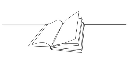 continuous one line drawing opened book with pages vector image