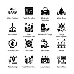 Eco and bio technology glyph icons - solid vector