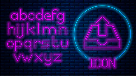 glowing neon upload inbox icon isolated on brick vector image