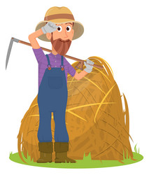 tired farmer making hay stack cartoon farm work vector