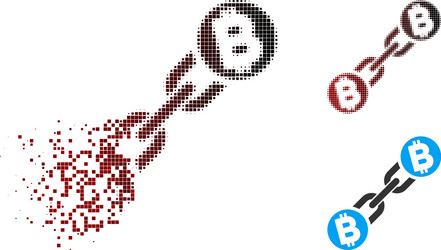 dissolving pixel halftone bitcoin blockchain icon vector image