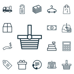 Set of 16 commerce icons includes till buck peg vector