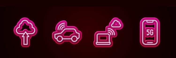 Set line cloud upload smart car system network vector