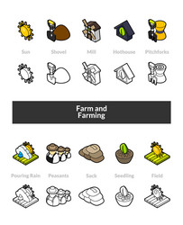 set of isometric icons in outline style colored vector