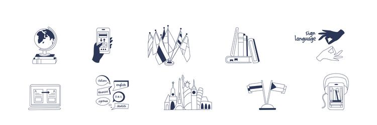 foreign language learning and study line element vector image