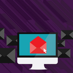 computer screen with open color envelope and small vector image
