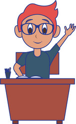 Kid seated in school desk blue lines vector