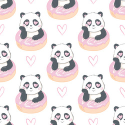 beautiful panda holding a donut seamless pattern vector