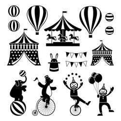 Amusement park black simple icons set Royalty Free Vector