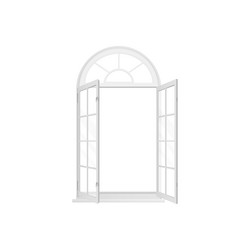 3d window with arch white frame and two open vector image