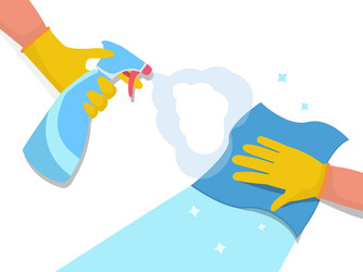 Hands with cleaning tools and cleanser rag Vector Image
