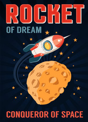 rocket in space flies over a planet with craters vector image