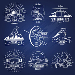 Winter Skiing Emblems - Monochrome Set Vector Image