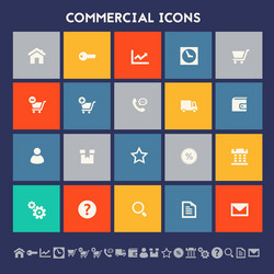 commercial icons multicolored square flat buttons vector image