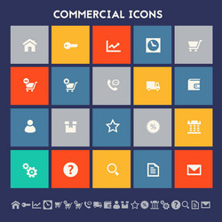 Commercial icons multicolored square flat buttons vector