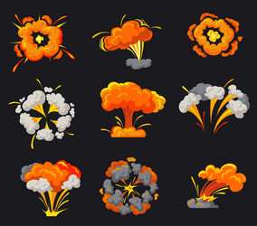 Bomb explosion effect fire smoke cloud in cartoon Vector Image