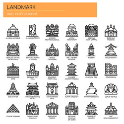 Landmark thin line and pixel perfect icons vector