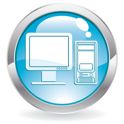 Shiny Blue Circle Button with Computer Icon vector image
