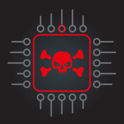 hacked cpu computer chip sign icon with skull vector