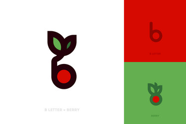 logo or icon of letter b red berry with green leaf vector