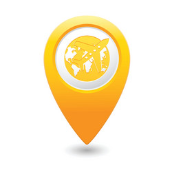 Plane and globe map pointer yellow vector