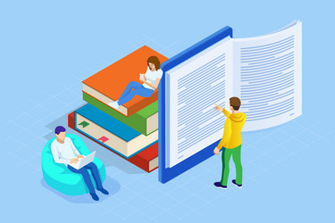 isometric concept for digital reading e-classroom vector