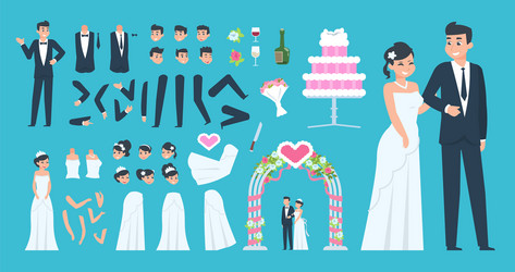 groom and bride kit cartoon wedding characters vector