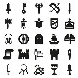 Medieval icon set of black simple icons vector