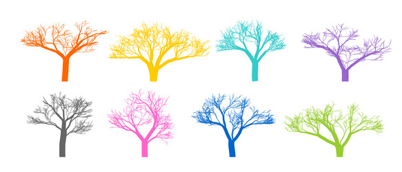 Set of different trees without leaves in autumn vector