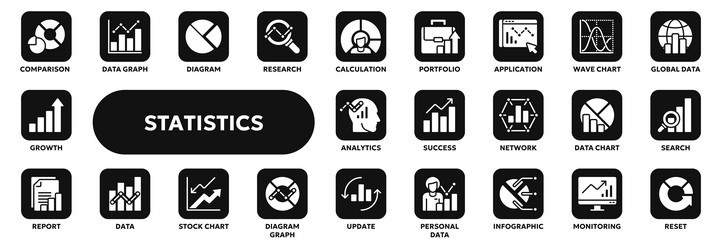 solid icons of statistics and data analysis vector image