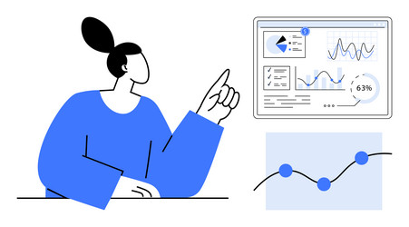 analyst reviewing interactive data charts vector image