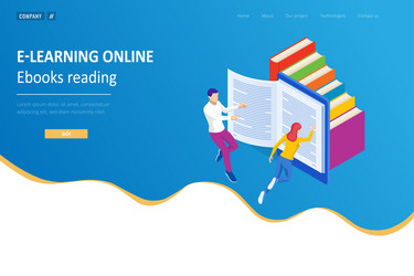 isometric concept for digital reading e-classroom vector