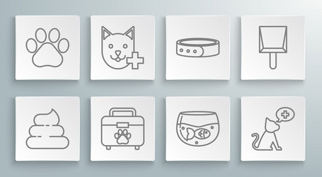 Set line shit veterinary clinic symbol pet first vector