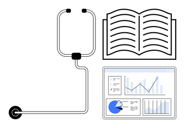 stethoscope open book and analytics dashboard vector image
