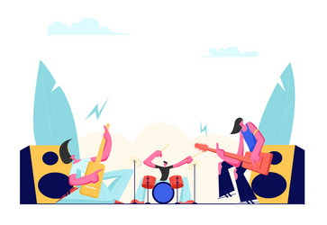 Rock band performing on stage electric guitarists vector