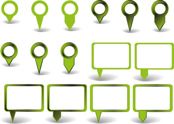 Set green pointers on white background vector