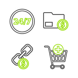 set line add to shopping cart chain link and coin vector image