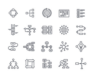 set of workflow related line icons simple symbols vector image