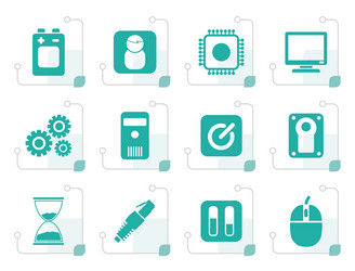 Stylized computer and mobile phone elements icons vector