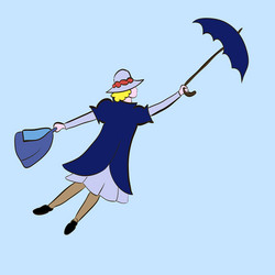 girl floats under the moon with an umbrella in his vector