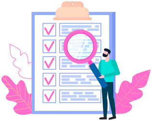 man studying to do list with magnifier person vector image