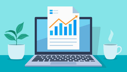 document with a bar chart on laptop screen vector image