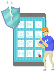 hacker breaks into smartphone cracks apps vector