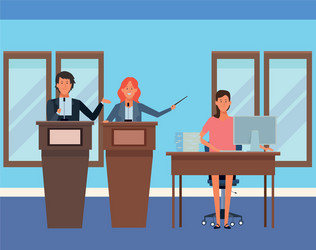 People in podium and desk vector