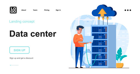 Data Server Technician in Rack vector image