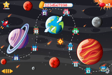 pixel space game interface with planets vector image